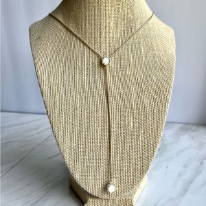 Gold Kendra Scott Y Necklace with Ivory Pearl Stones